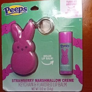 Peeps Strawberry Marshmallow Creme Pink Keychain & Lip Balm